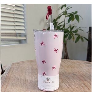 Shabby Chic Light Pink Tumbler with Red Bow Accents